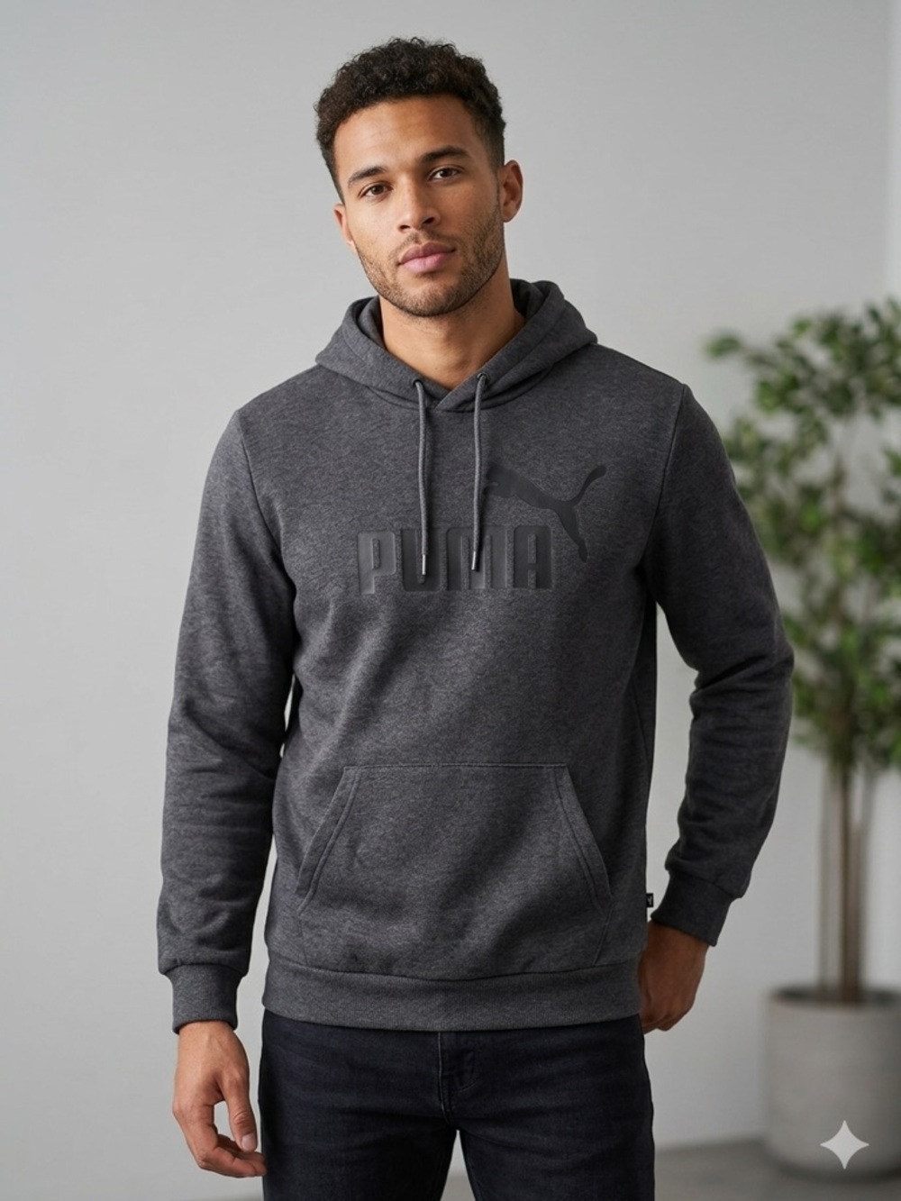 Puma Men’s Large Hoodie Gray With Black Vynal Logo A0152